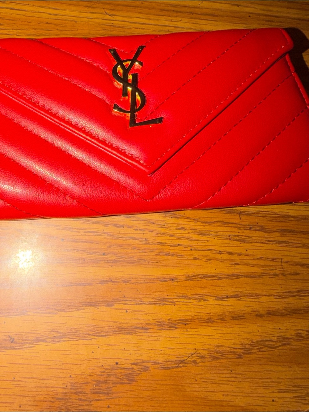 Saint Laurent Red Quilted Leather Envelope Wallet with Gold YSL Logo